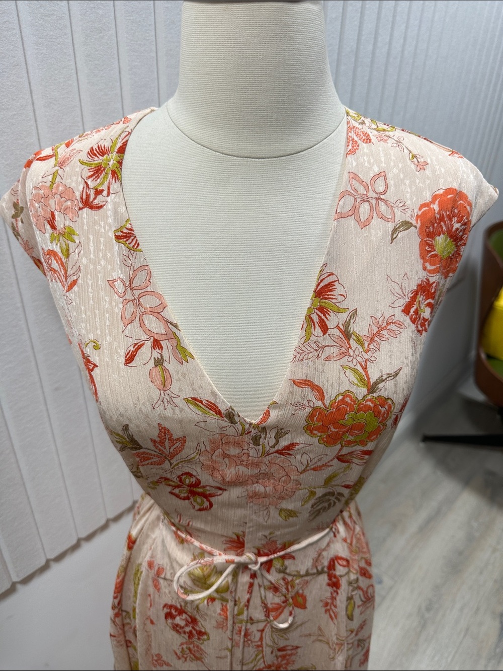 Mango Floral V-Neck Maxi Dress in Blush, Coral and Olive - Picture 2 of 12